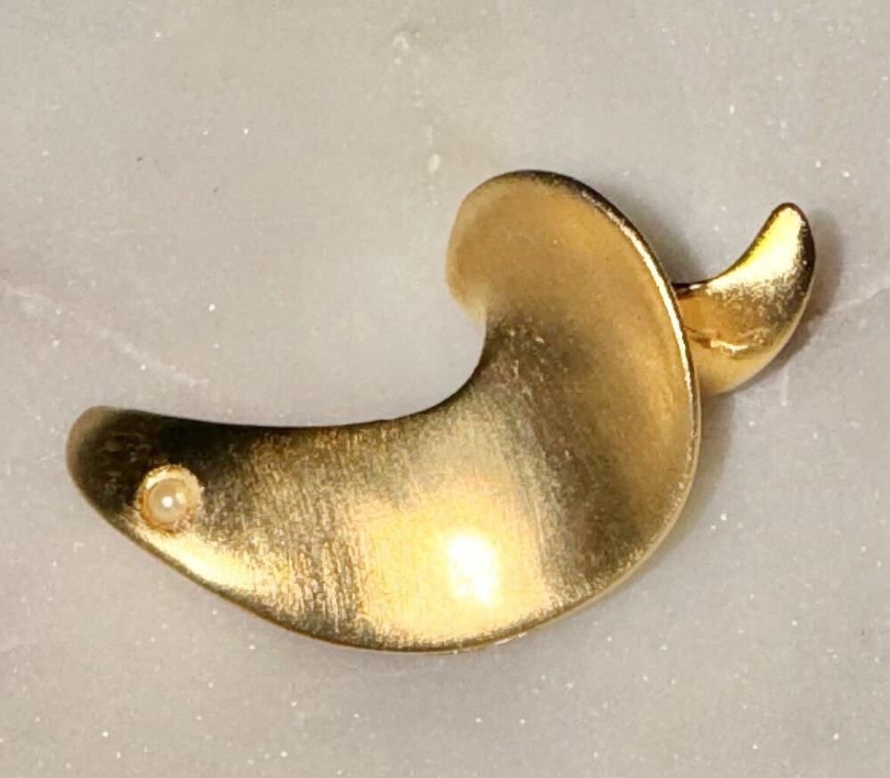 Vintage Brooch Brushed Gold Tone Pearl Modernist MCM Contemporary